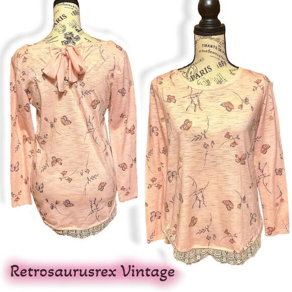 LC Lauren Conrad Tops - LC Lauren Conrad Butterfly Lace Long Sleeve Silk Bow Shirt, XS